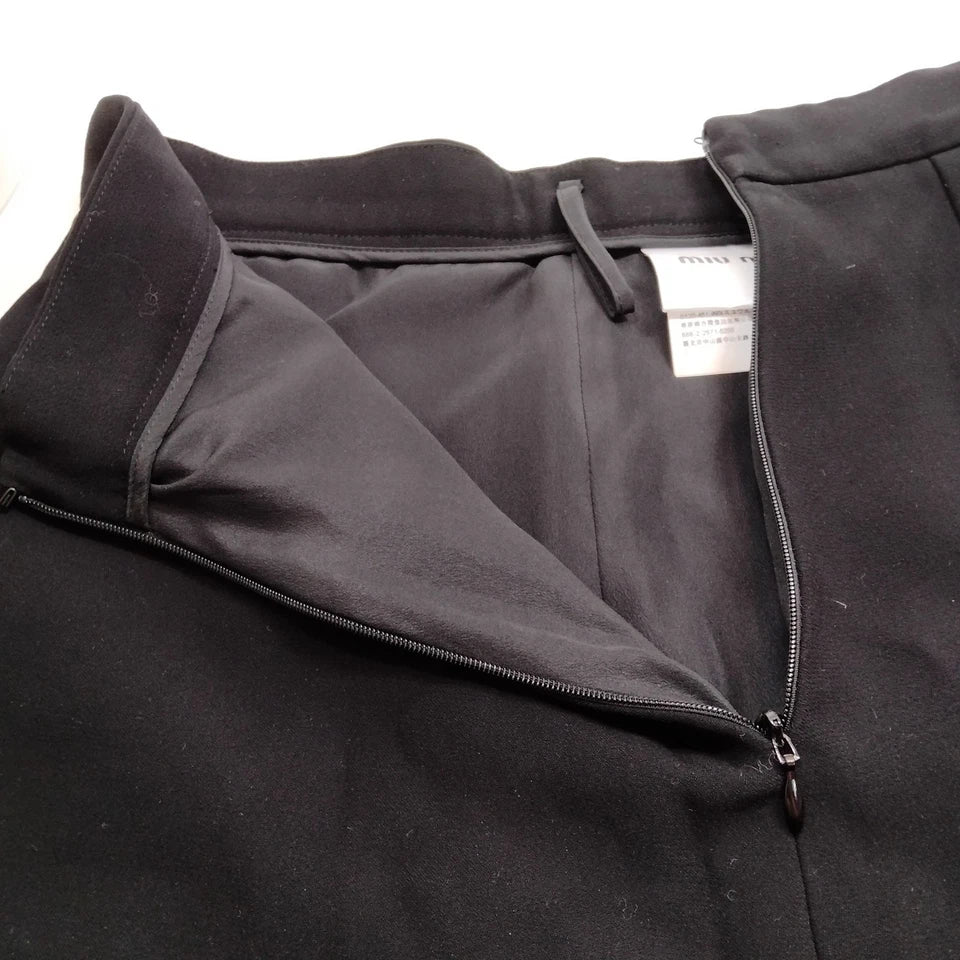 Miu Miu Italy. Black PolyTech Fabric Fit/Flare Vintage Skirt