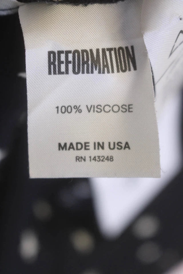 Reformation Black/White Viscose Stars Print Spaghetti Strap Dress