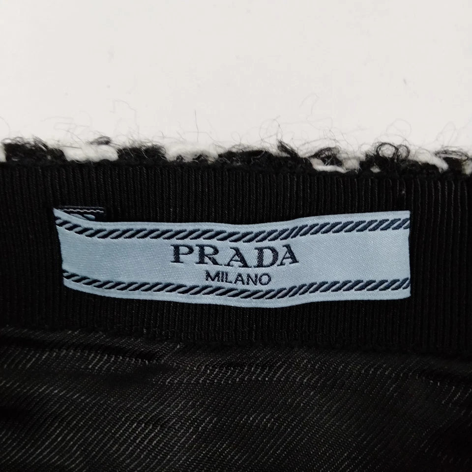 Prada Italy. B/W Rayon, Mohair, Wool Mini Skirt