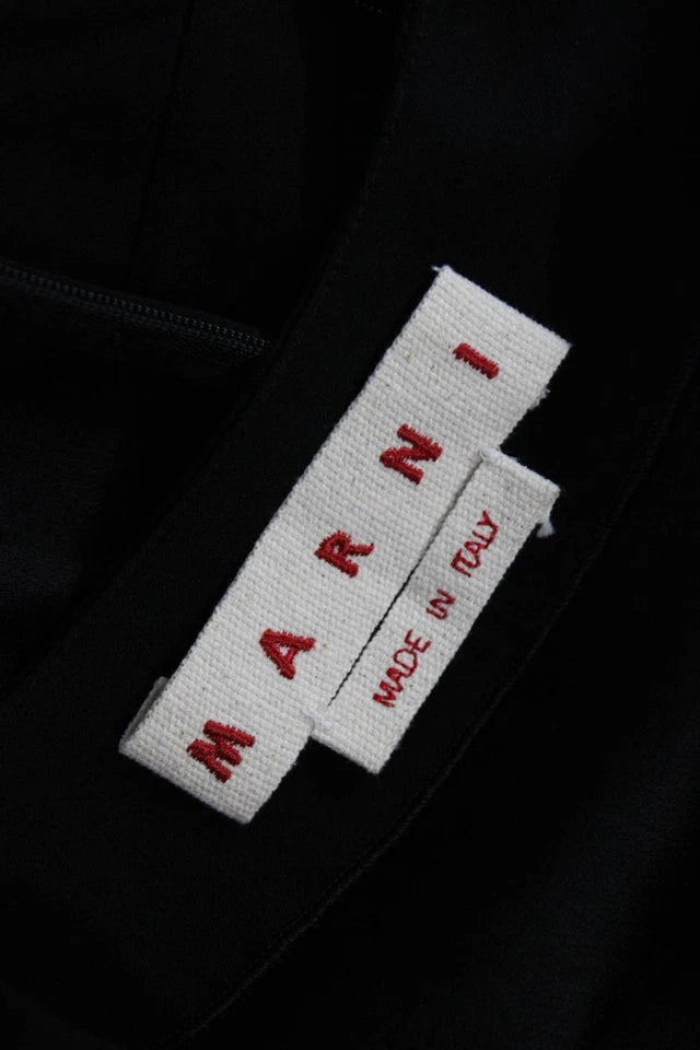 Marni Italy. Black Viscose Twist Knot V Neck Long Sleeves Mini Dress/Tunic