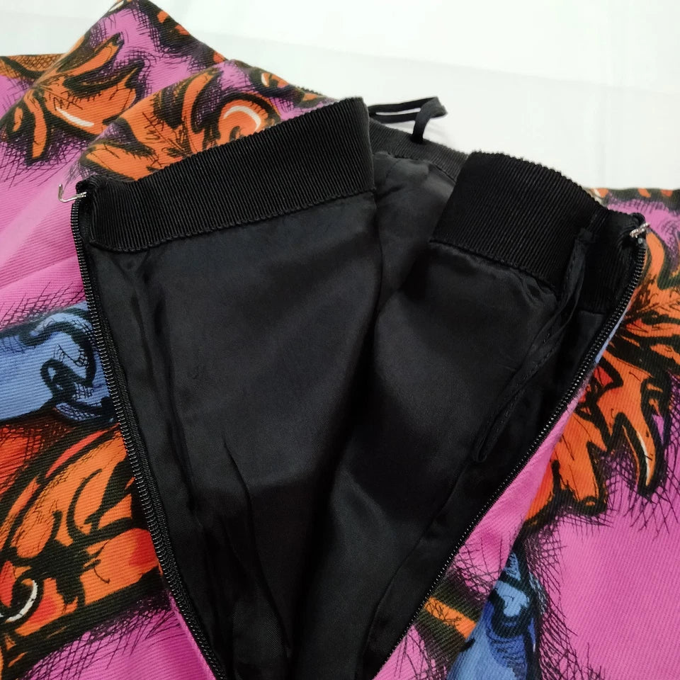 Prada Italy. Vintage Silk, Cupro, Cotton Blend Abstract Print Skirt