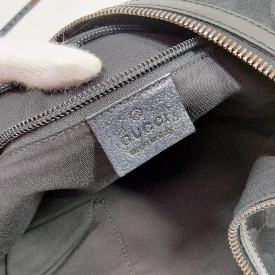 Gucci Italy. Black Canvas/Leather Logo GG Shoulder Bag