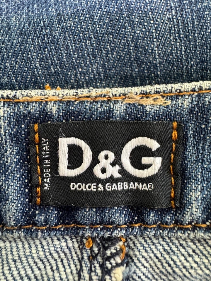 Dolce & Gabbana Italy. Beige Suede Leather Blue Cotton Denim Mini Skirt