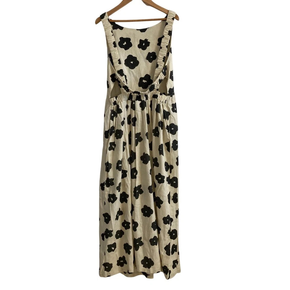 RITA ROW JAPAN. Beige, Black Pop Floral Sleeveless Print Dress