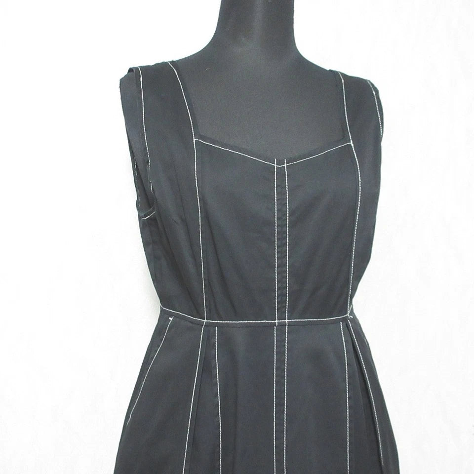 Ray BEAMS JAPAN. From 2023 Collection Black Color-Scheme Stitched Overall Dress