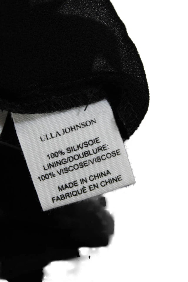 Ulla Johnson NY Black Silk Tiered Ruffled V-Neck Mid-Calf Dress