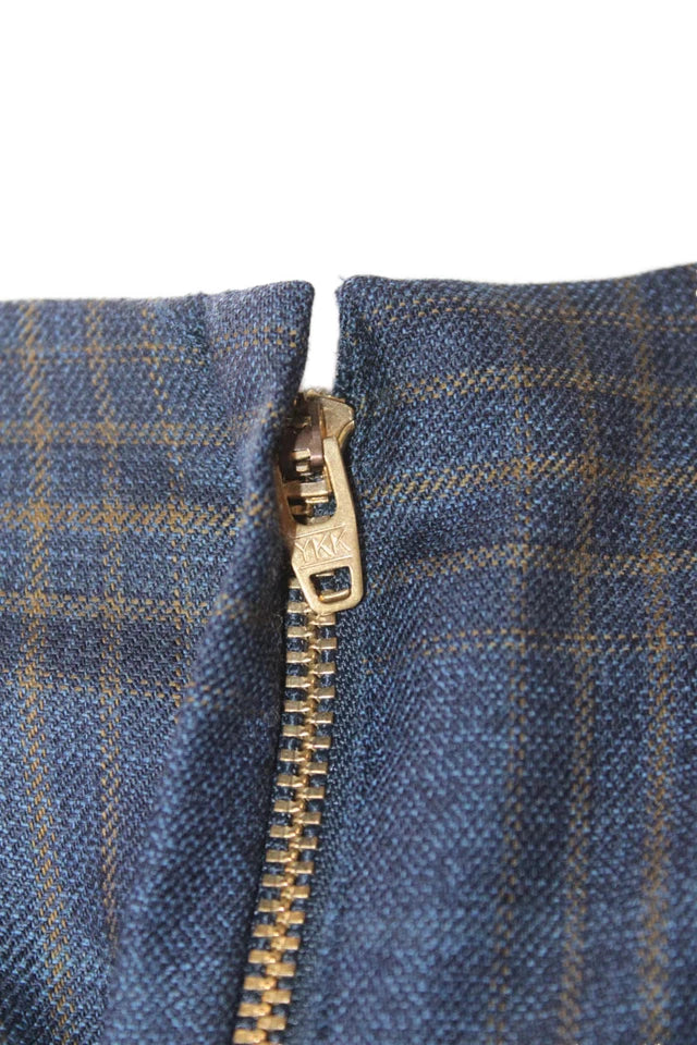 Toga Pulla Archives Japan. Wool Blue Plaid Print Zippered Detail Belted Dress