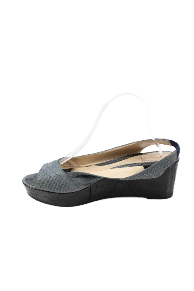 Fendi Italy. Gray Wedge Heel Platform Snake Embossed Slingback Sandals Size 40