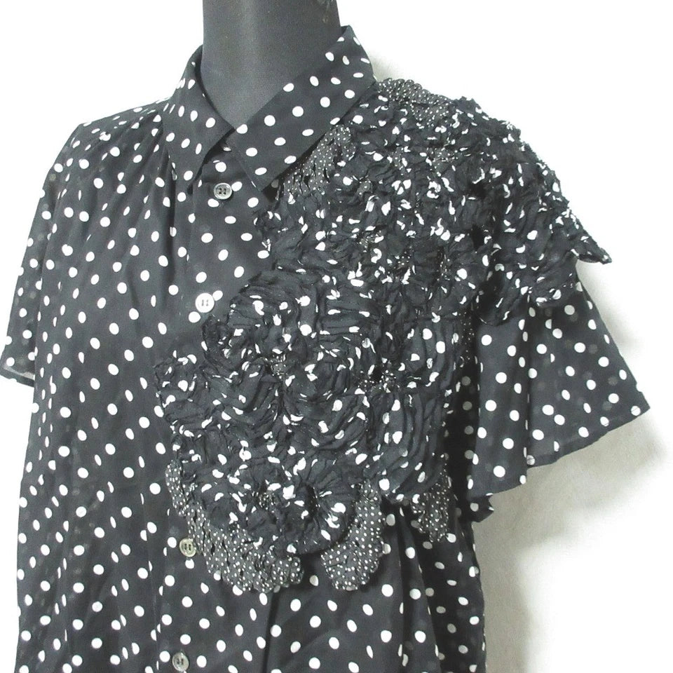 ISSEY MIYAKE JAPAN. ZUCCA Black White Frill Motif Polka Dot SEMI Sheer Sleeve Blouse