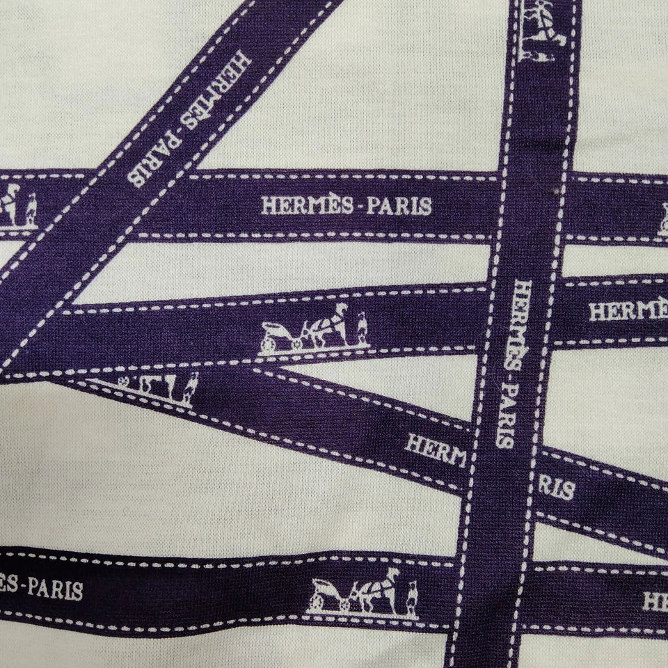 Hermes Paris. Vintage Logo Black Ribbon Cotton Top