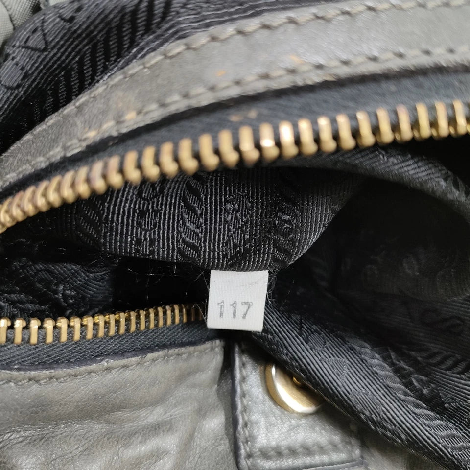 Prada Italy. Grey Tessuto Nylon Ruffle Shoulder Bag