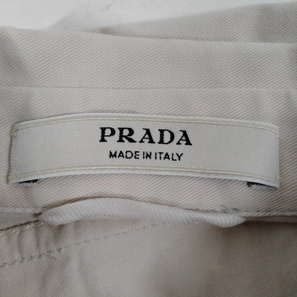 PRADA ITALY. Vintage Cream Belted Cotton Safari-Style Jacket