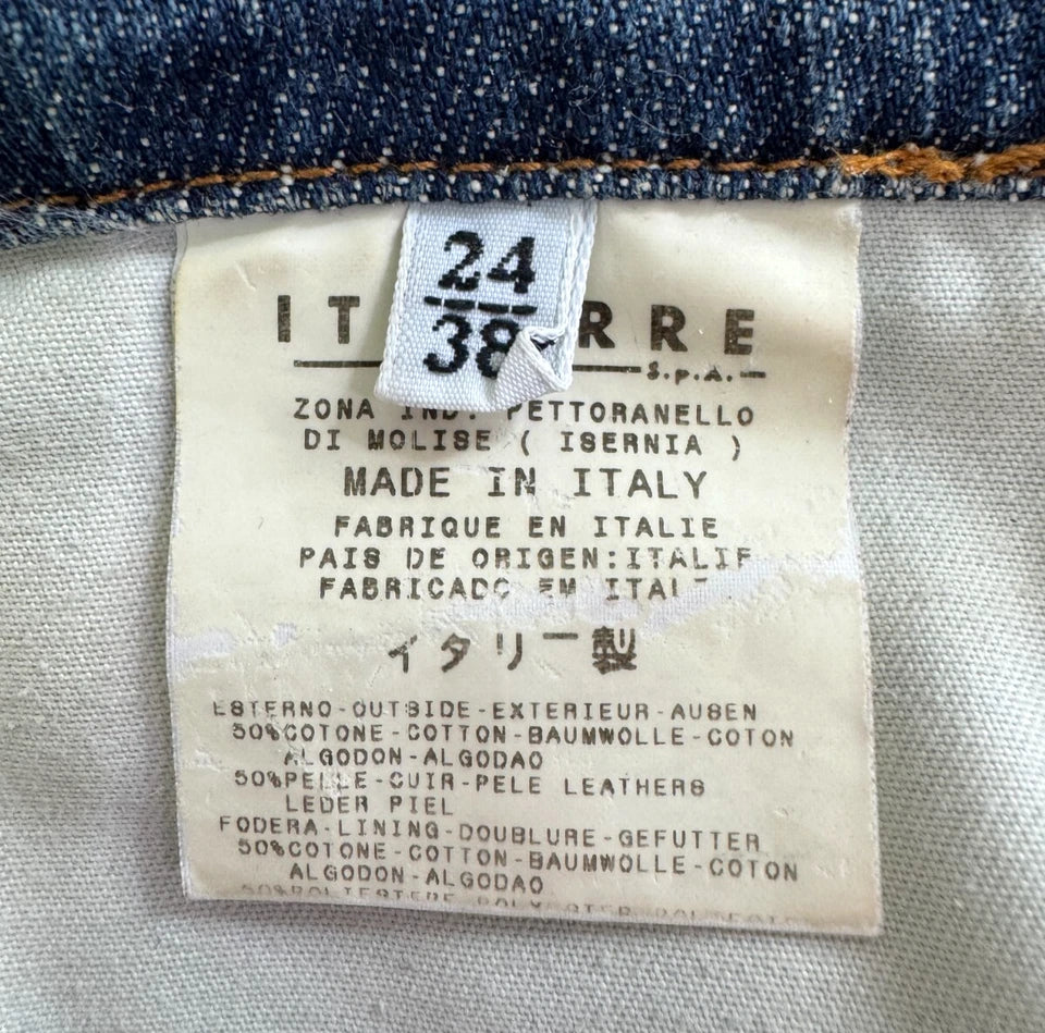 Dolce & Gabbana Italy. Beige Suede Leather Blue Cotton Denim Mini Skirt