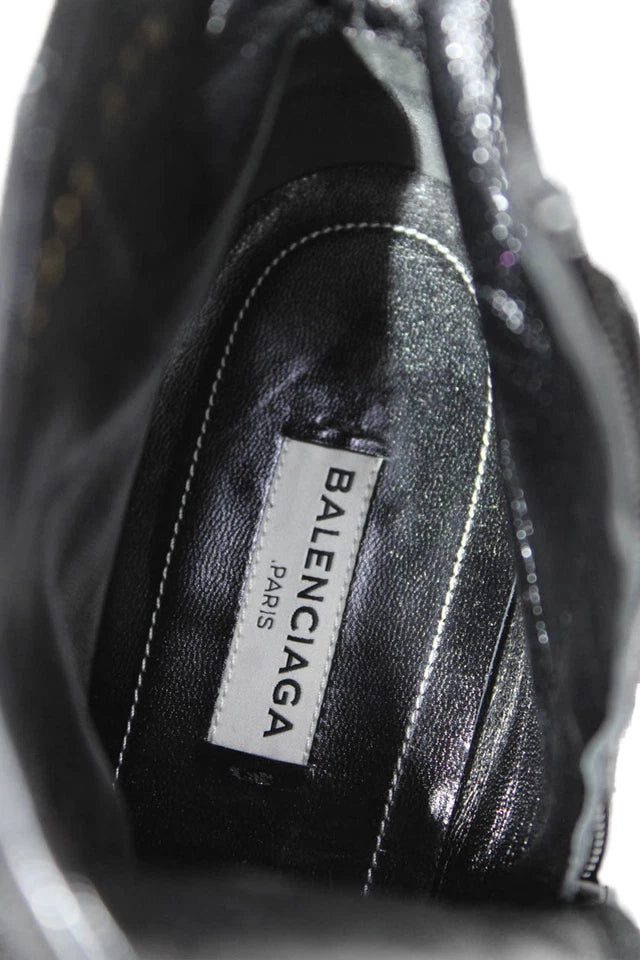 Balenciaga Paris. BlackLeather Studded Ankle Boots Size 37.5