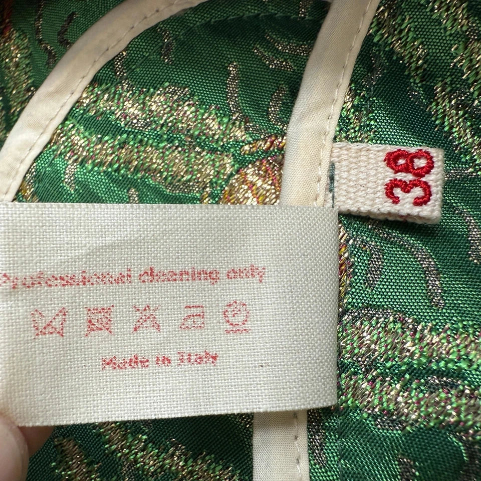 Marni Italy. Pink Green Jacquard Hemp Blend Tea length Pleated Skirt