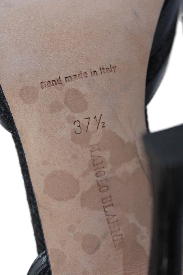 Manolo Blahnik Paris. BlackLeather Pointed Toe D'Orsay Pumps Size 37.5 7.5