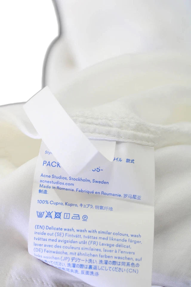 ACNE Studios Sweden. White Vegan Silk Long Sleeve Button Down Blouse