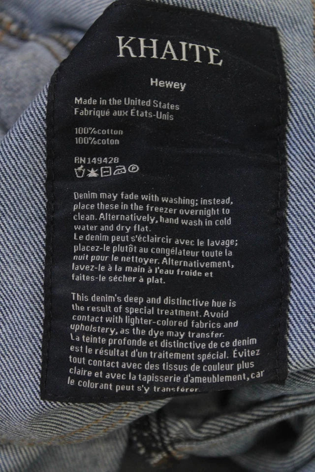 Khaite NY. Blue High Rise Button 100% Cotton Cropped Wide Leg Jeans