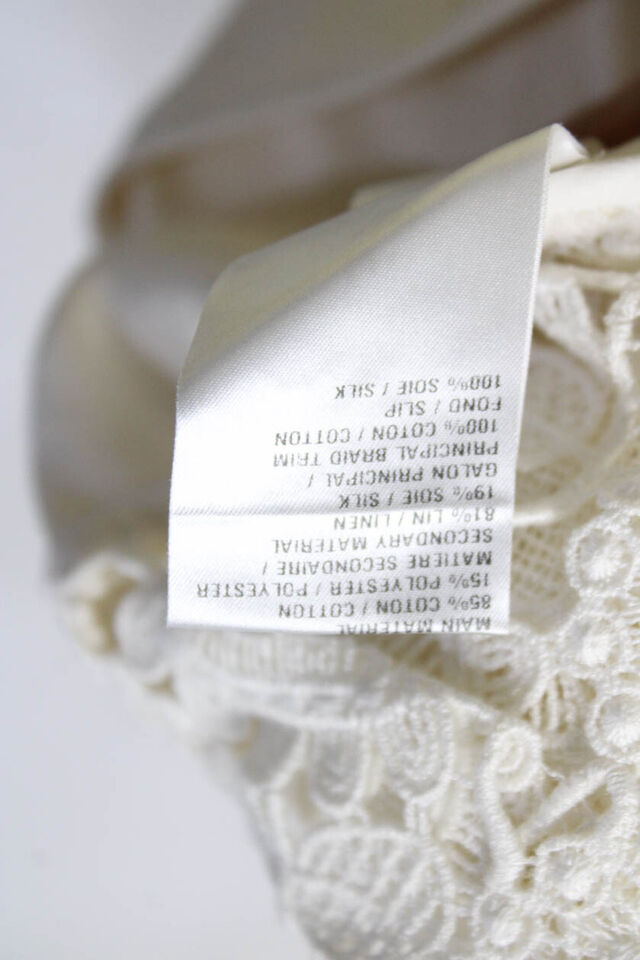 Chloe Paris. White Short Sleeve Crew Neck Lace Twill Shift Dress