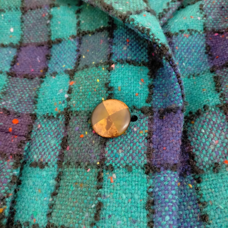 Yves Saint Laurent Paris. Blue Wool, Nylon, Cupro Plaid Jacket