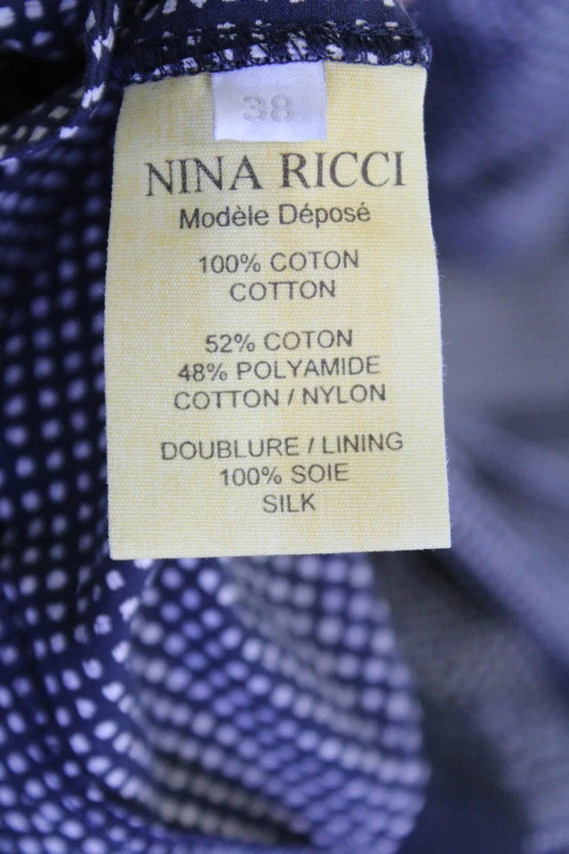 Nina Ricci Paris. Black Spotted Print V-Neck Knee Length Dress