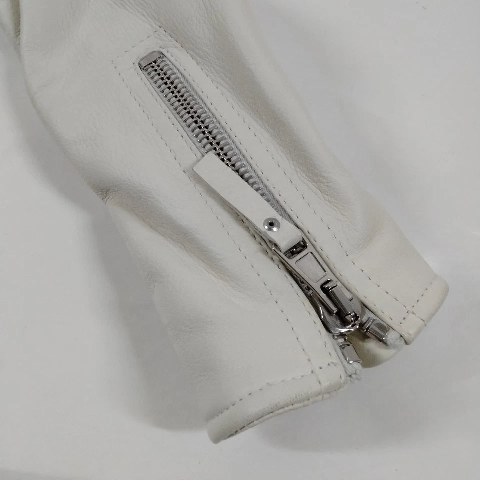 BALENCIAGA PARIS. Off White/Cream Color Leather Moto Style Jacket