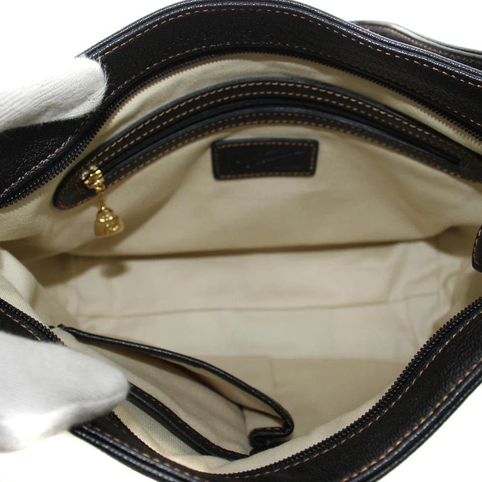KITAMURA JAPAN. BLACK PEBBLED LEATHER SHOULDER BAG / HAND BAG