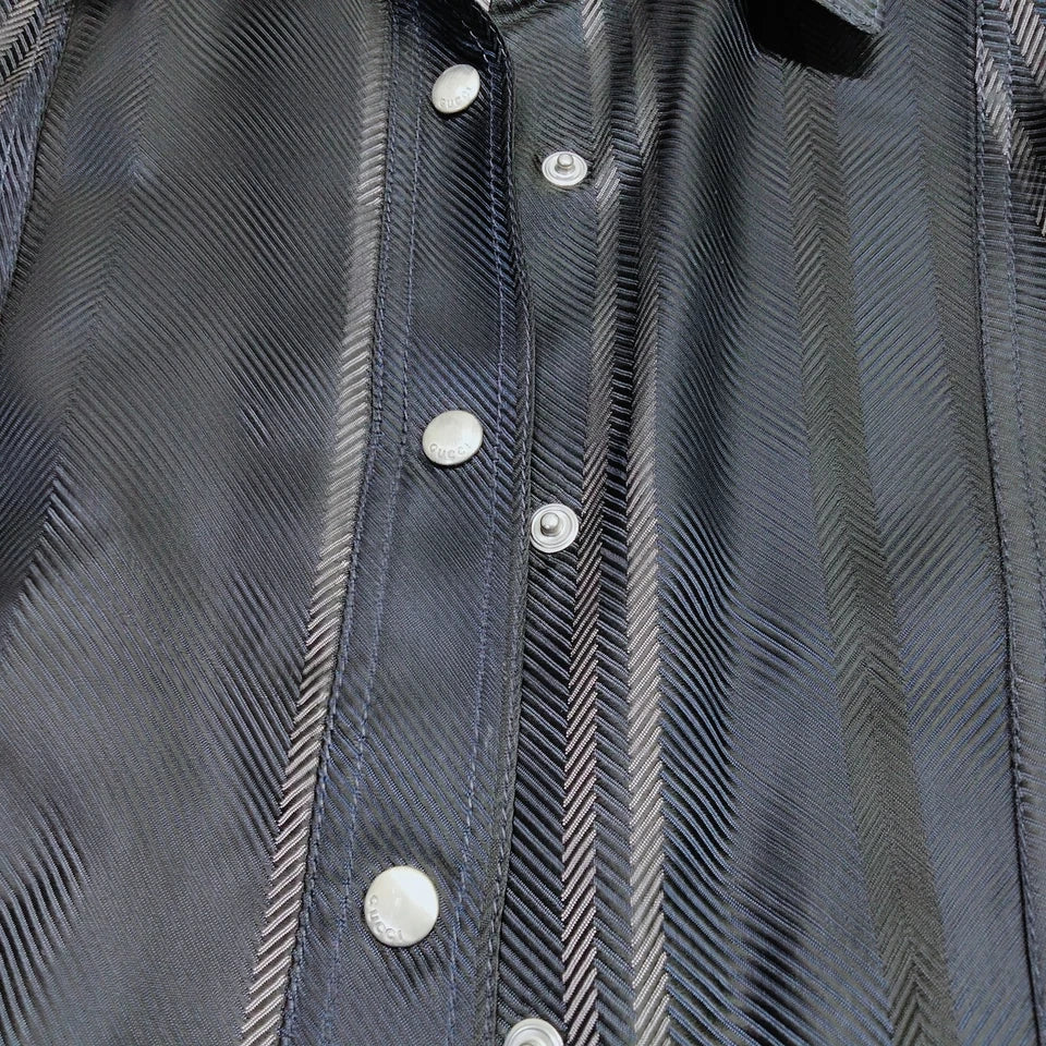 Gucci Italy. Navy Blue Acetate Silk Top