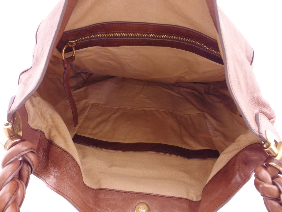 Chloe Paris. Brown Distressed Leather Large Shoulder Bag Goldplated Hardware