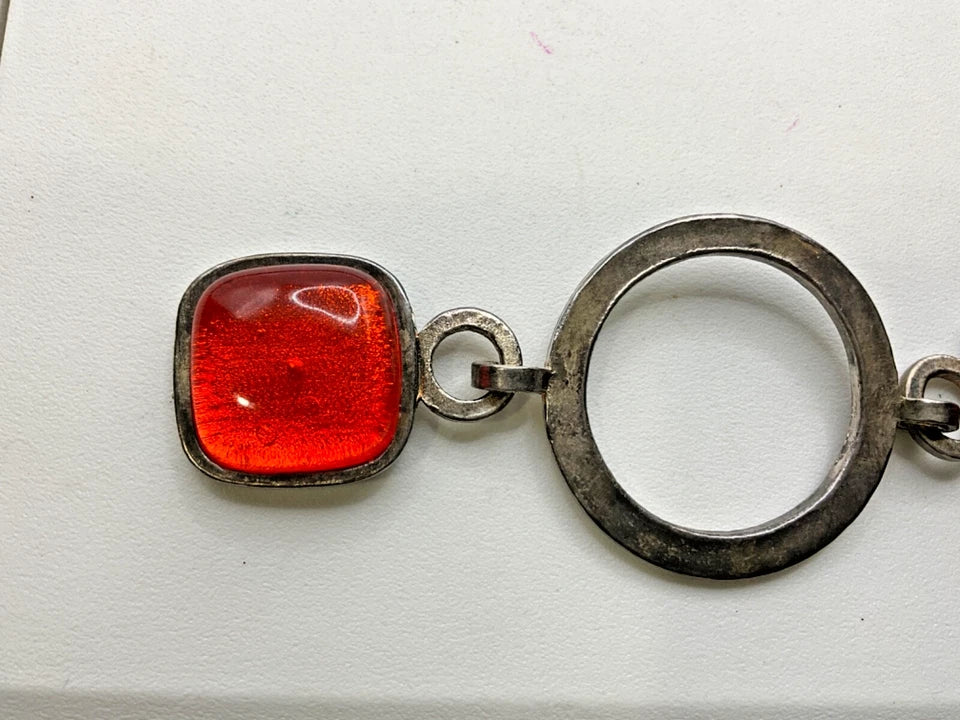 Claude Montana PARIS, Signed On Reverse Claire Deve Metal Orange Glass Bracelet