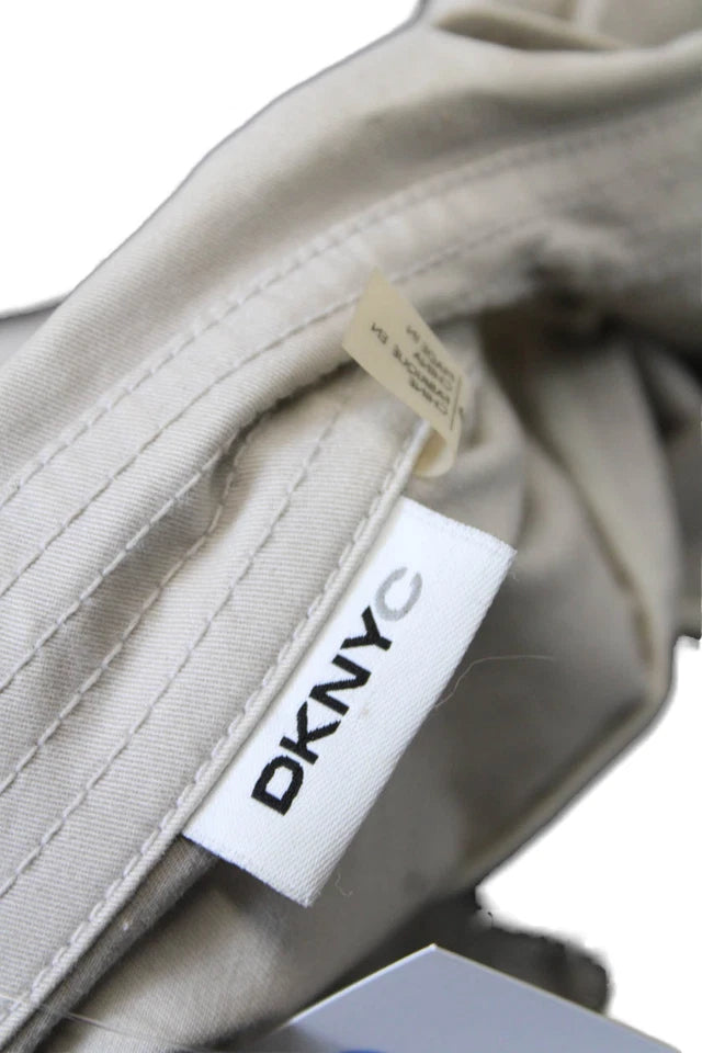 DONNA KARAN DKNY Beige Cotton Collared Belted Zip Up Mid-Length Jacket