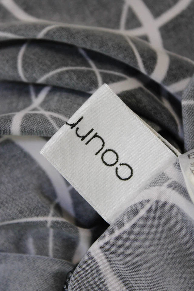 Courreges Paris. Black Long Sleeve Abstract Print A Line Dress