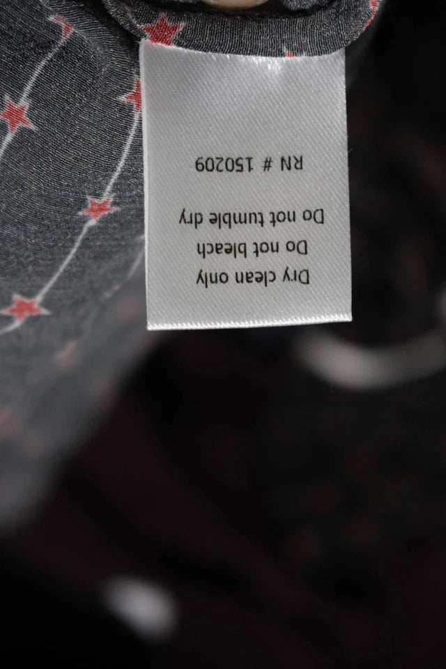 La Ligne NY. Black, Red Button Up Long Sleeve Collared Printed Shirt