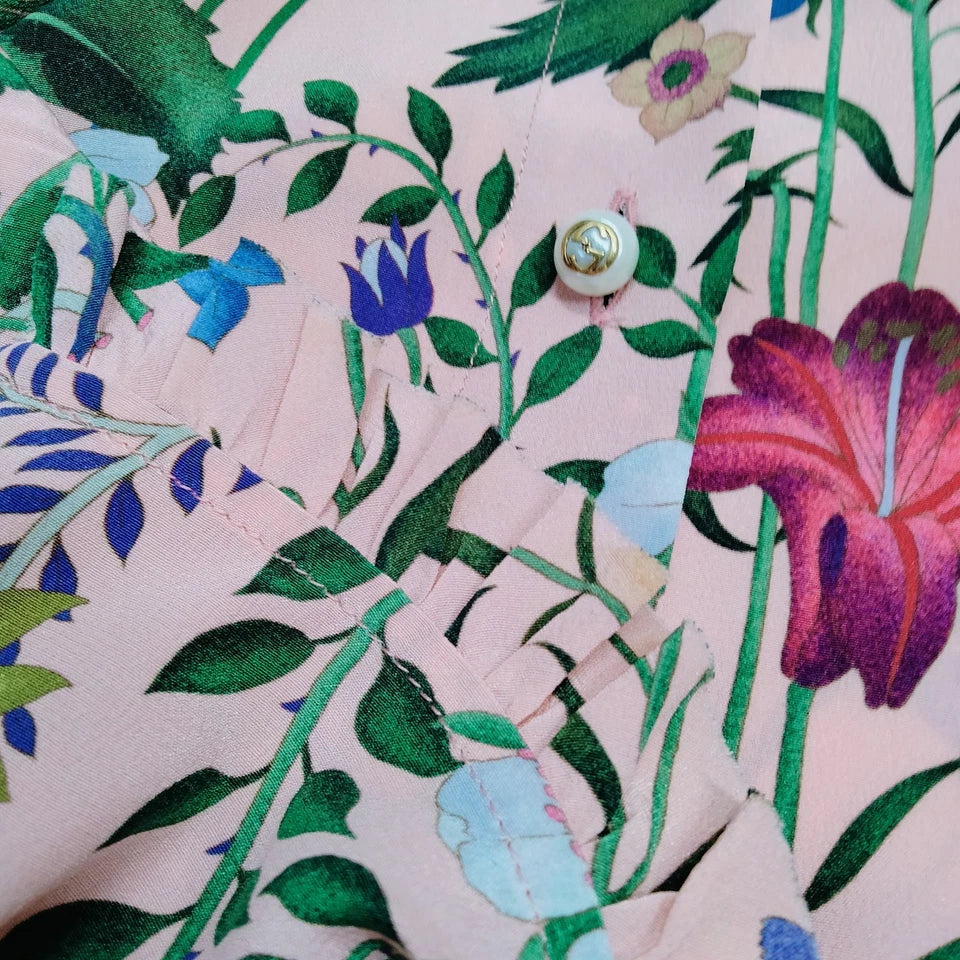 Gucci Italy Silk Floral Garden Print Blouse