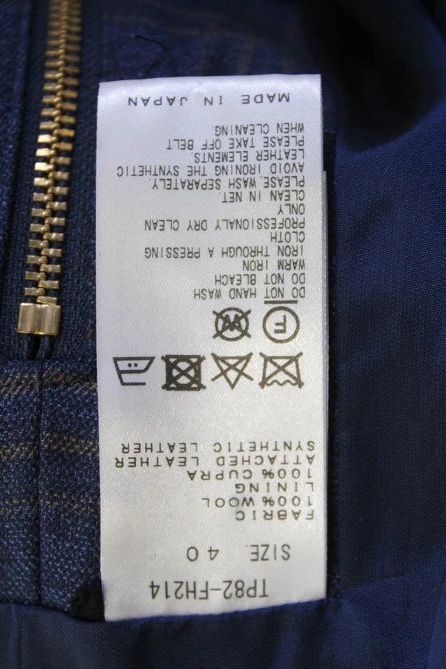 Toga Pulla Archives Japan. Wool Blue Plaid Print Zippered Detail Belted Dress