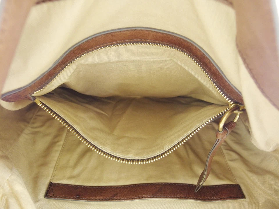 Chloe Paris. Brown Distressed Leather Large Shoulder Bag Goldplated Hardware