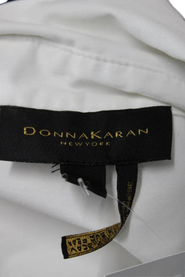 Donna Karan New York White Collared Long Sleeve Button-Up Blouse