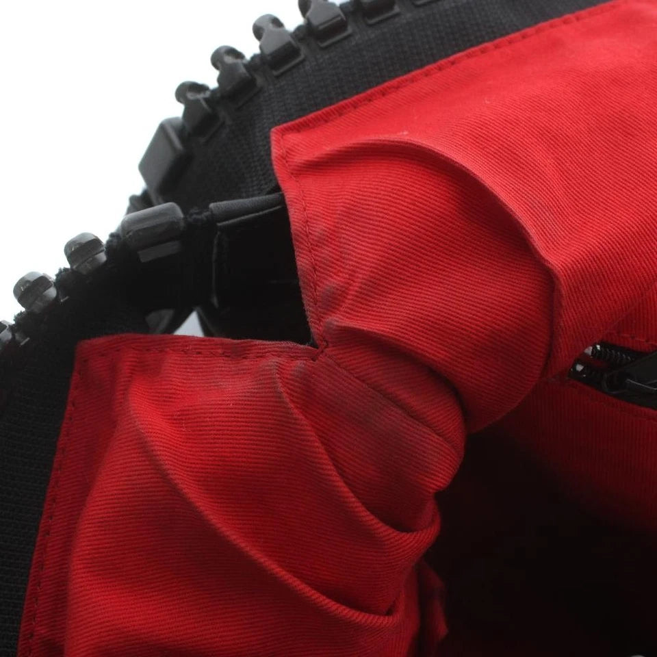 kawa-kawa Japan. Black Lambskin Leather Big Oversized Lucite Zipper, Red Lining Shoulder Bag