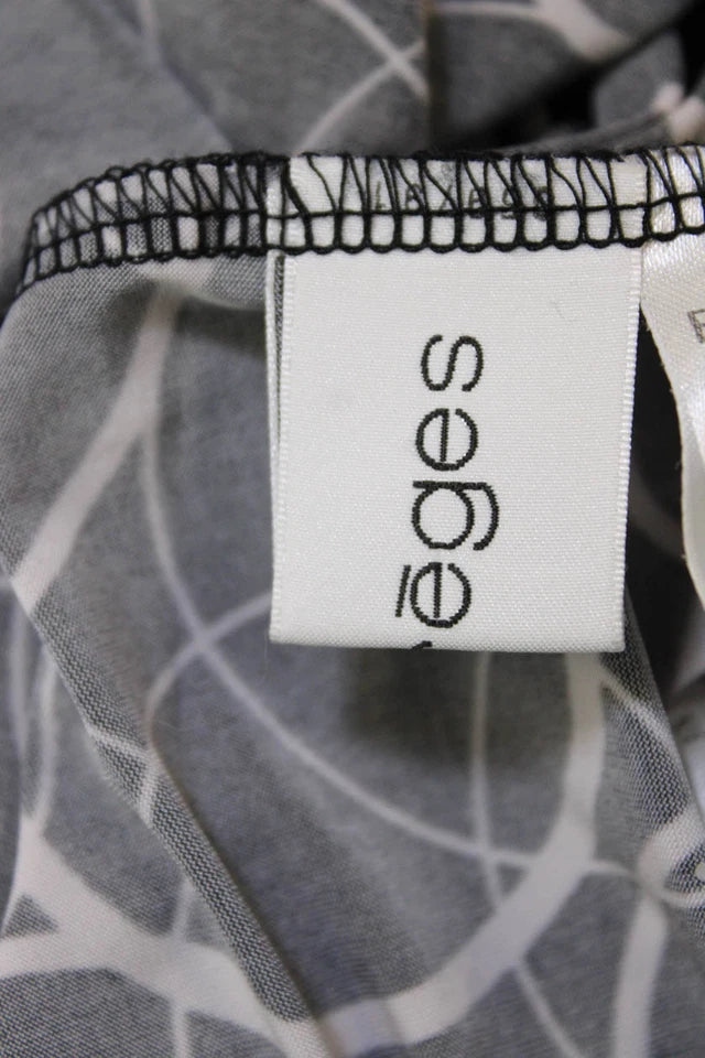 Courreges Paris. Black Long Sleeve Abstract Print A Line Dress