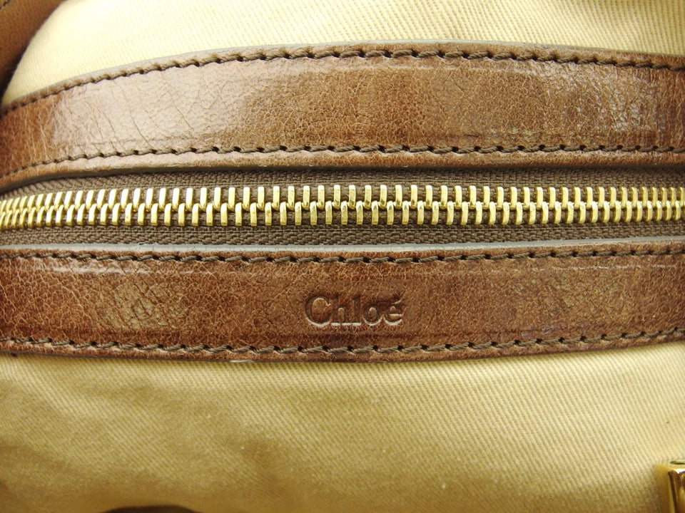 Chloe Paris. Brown Distressed Leather Large Shoulder Bag Goldplated Hardware