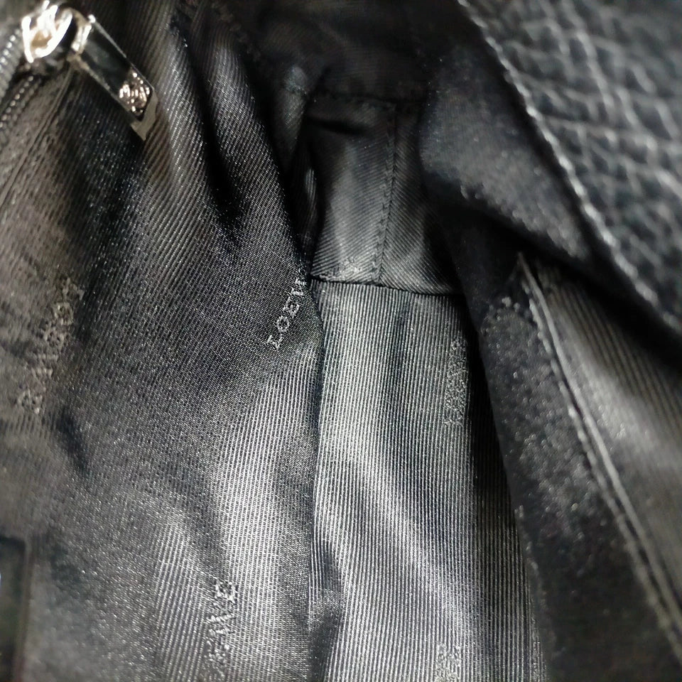 LOEWE MADRID. Black Pebbled Leather Silver Hardware Mini Shoulder Bag
