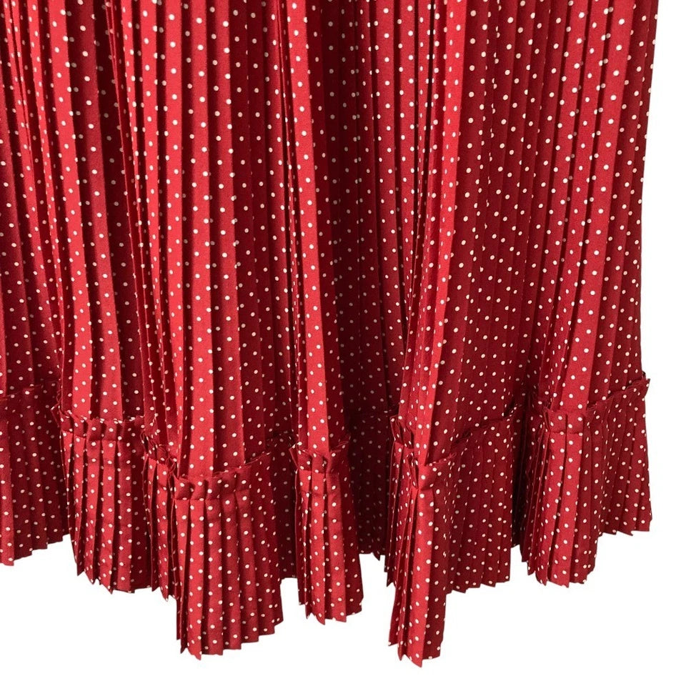 Pink House Japan. Red Dot Pleated Long Skirt