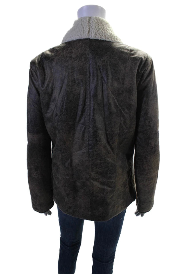 Jack. Brown Faux Fur Shearling Style Long Sleeve Buttoned Jacket