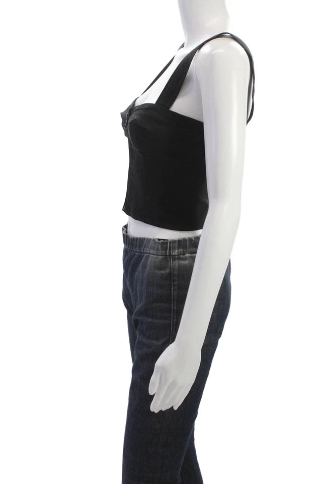 Isabel Marant Paris. Black Cotton Cropped Sleeveless Tank Sweetheart Top