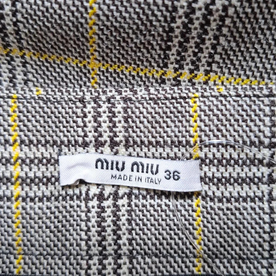 MIU MIU ITALY. Vintage Pristine Cream Glenn Plaid Pattern Dark Brown Skirt