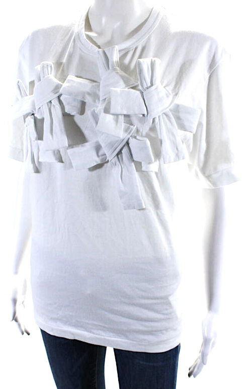 Comme Des Garcons Japan.  White Short Sleeve Tied Bows Crew Neck Top Tee Shirt