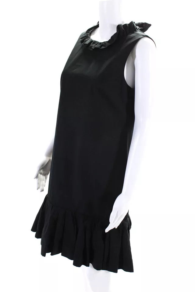 Dolce and Gabbana Italy. Black Cotton Zipped Pleated Drop Waist Dress