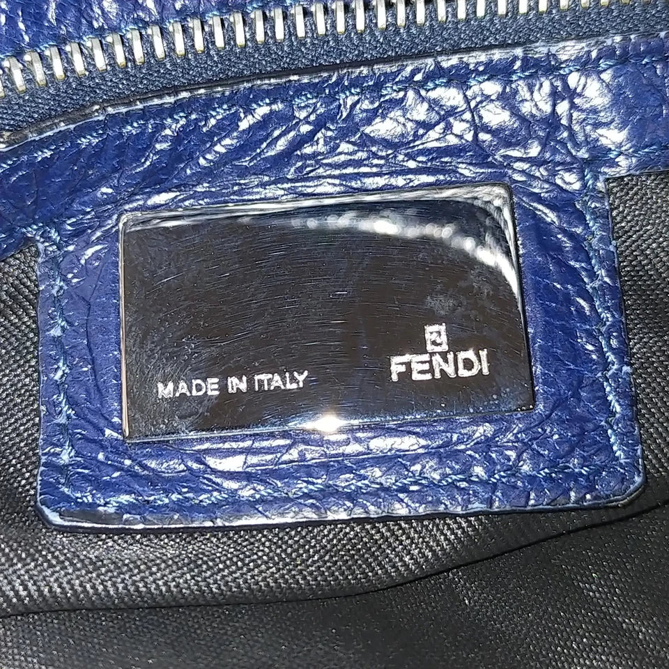 Fendi Italy. Distressed Navy Blue Leather Hand Bag