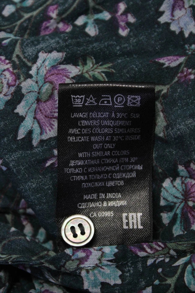 Isabel Marant Paris. Blue Cotton Floral Round Neck Short Sleeve Dress