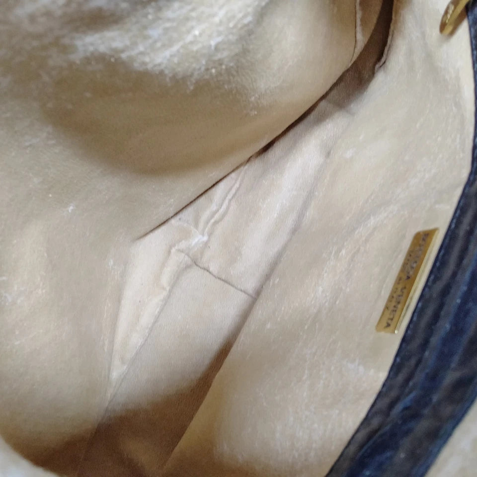 Bottega Veneta Italy. Vintage Knot Handles Black Leather Shoulder Bag